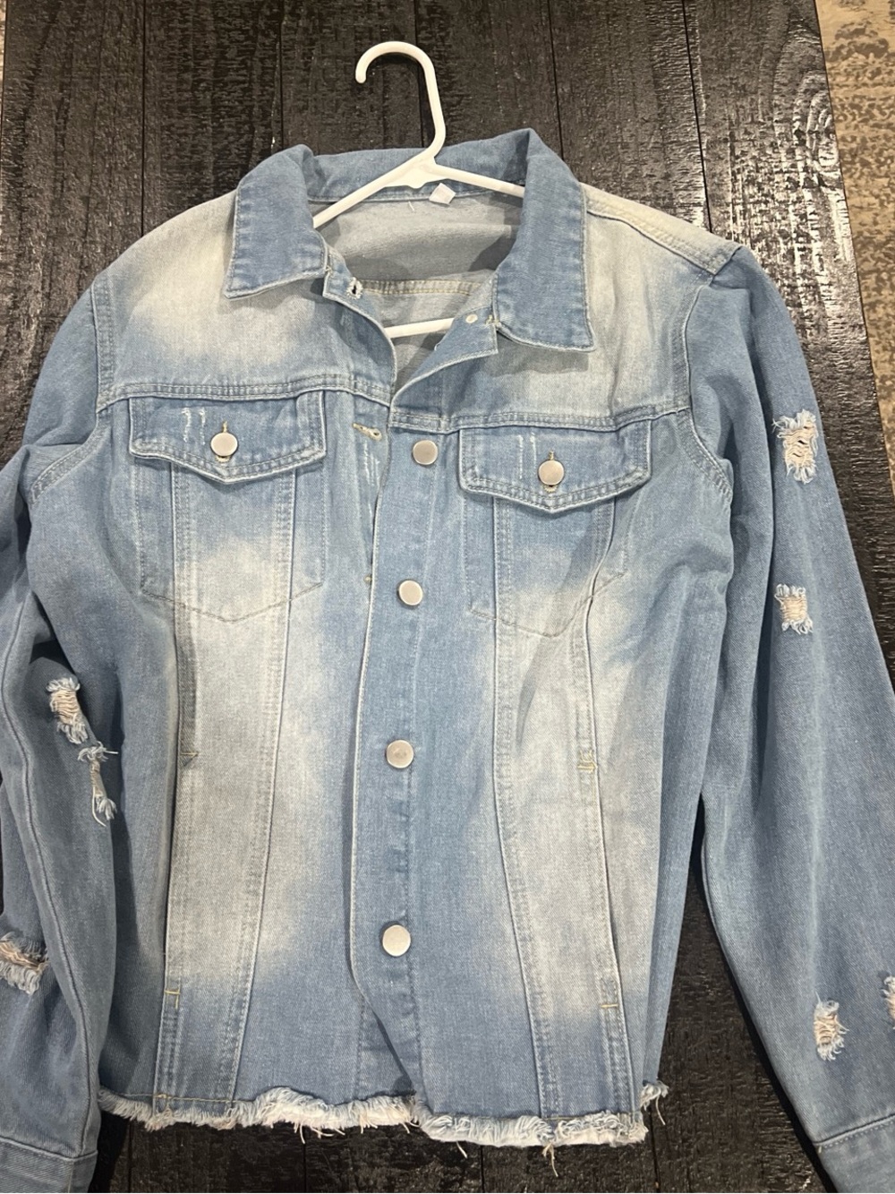 SHEIN Light Blue Distressed Denim Jacket